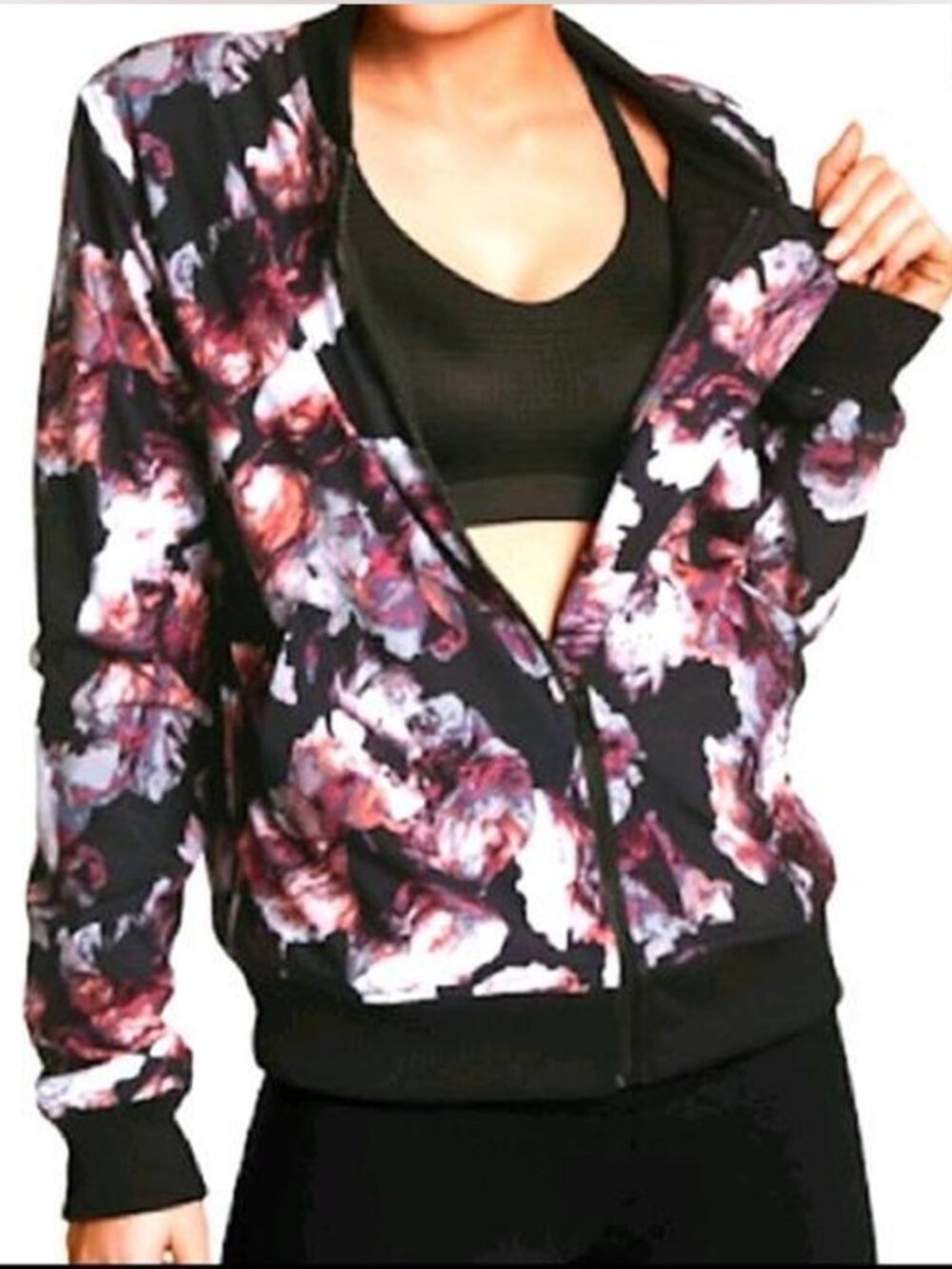 Victoria Sport Floral Bomber Jacket Dark Rose Print XS